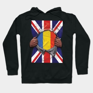 Romania Flag Great Britain Flag Ripped - Gift for Romanian From Romania Hoodie